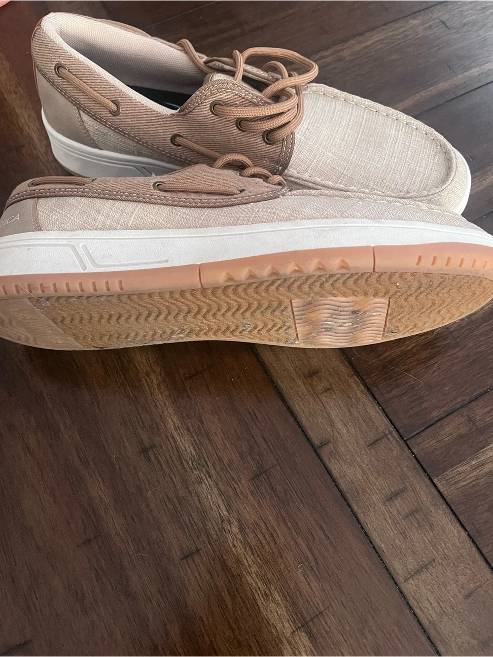 Nautica Men’s Canvas Boat Shoes in Beige and Brown